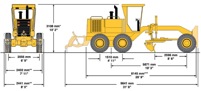 CAT 120H Motor Grader Dimensions