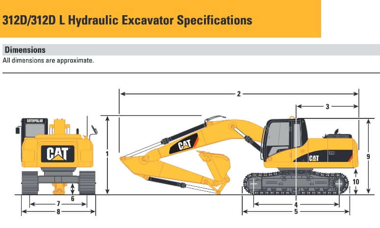 CAT 312D L Excavator Dimensions