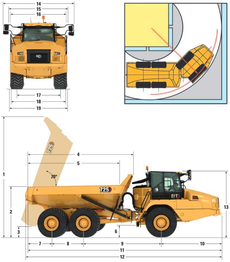 CAT 725 Articulated Dump Truck Dimensions