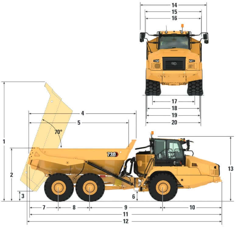 CAT 730 Dump Truck Dimensions