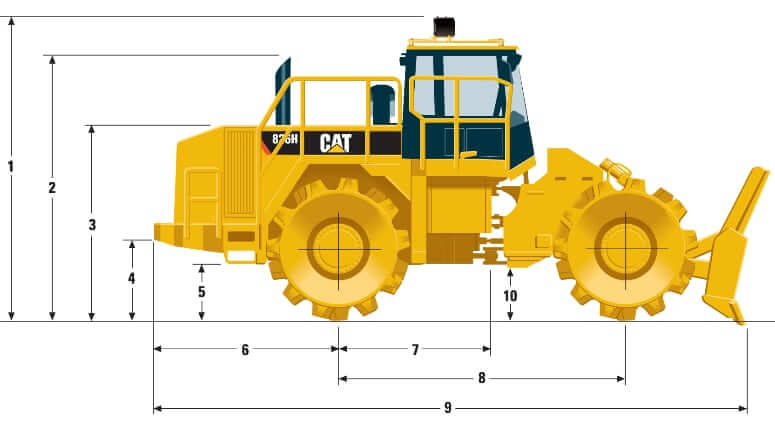 CAT 826H Landfill Compactor Dimensions