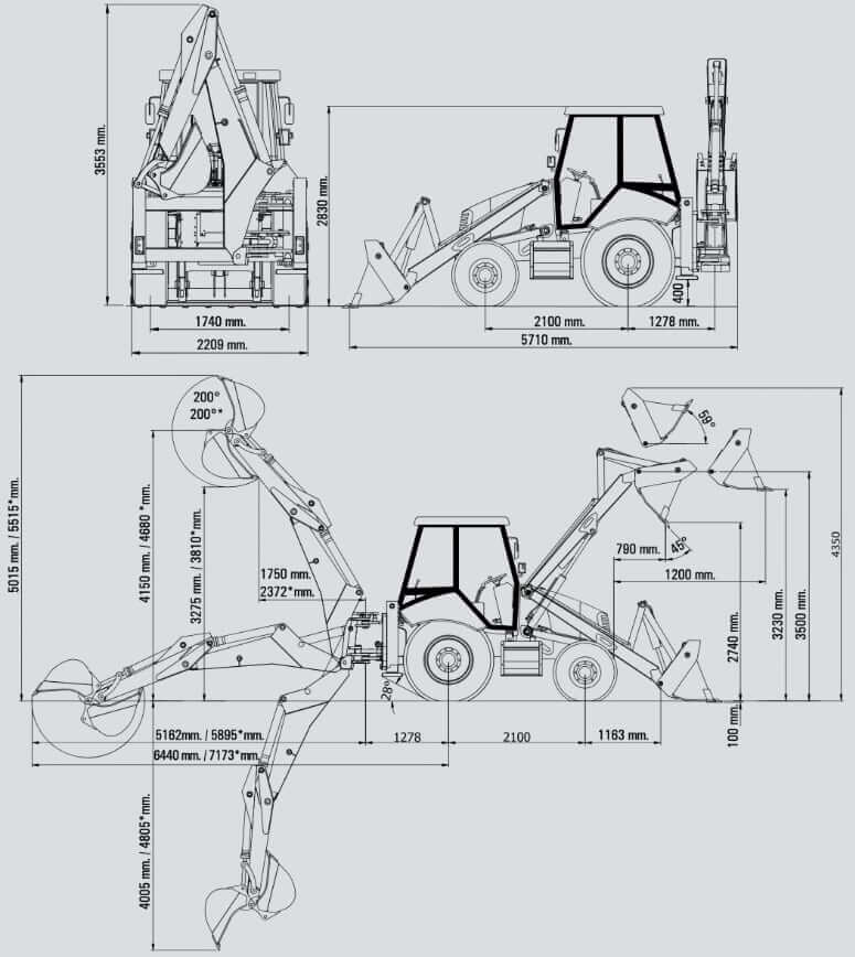 Cukurova 880 Backhoe Loader Dimensions