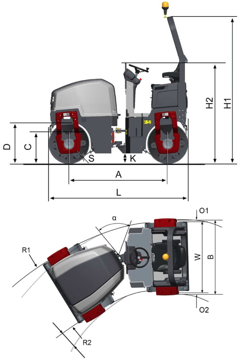 Dynapac CC1200 VI Tandem Roller Dimensions