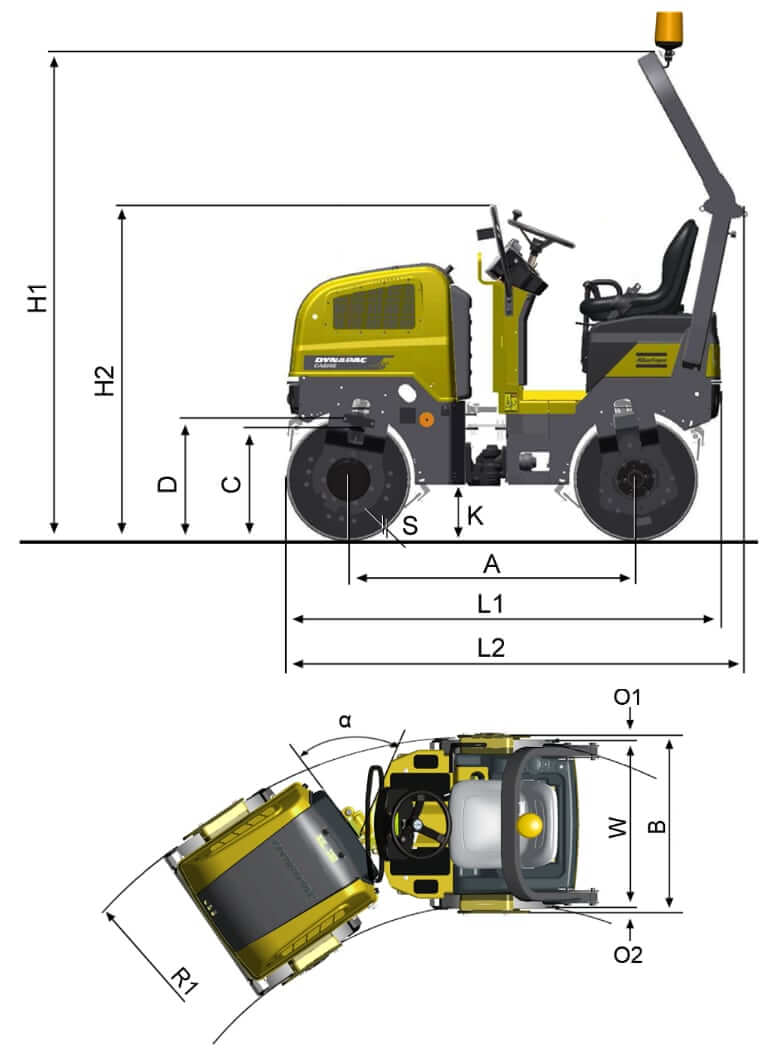 Dynapac CC900 Tandem Roller Dimensions