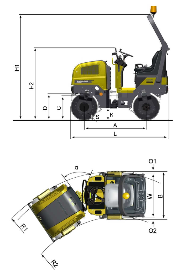 Dynapac CC900G Tandem Roller Dimensions