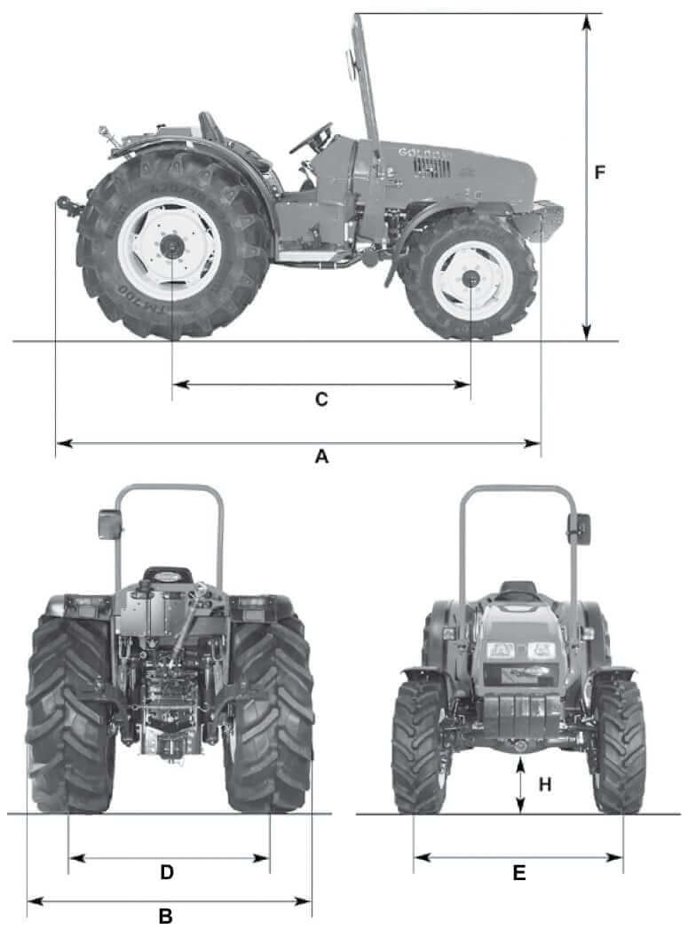 Goldoni Star 3050 4WD Tractor Dimensions