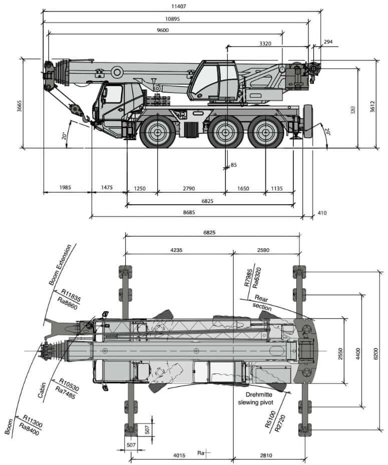 Grove GMK3060 Crane Dimensions