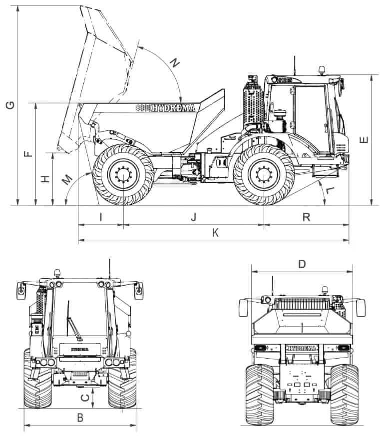 Hydrema 912HM Articulated Dump Truck Dimensions