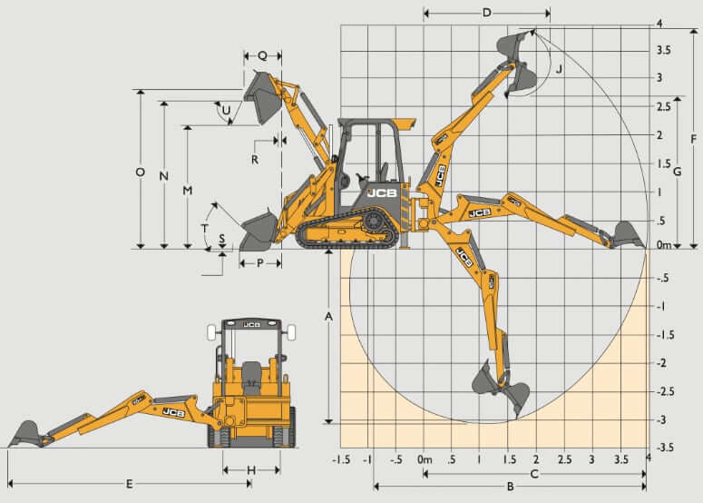 JCB 1CXT Backhoe Loader Working Range