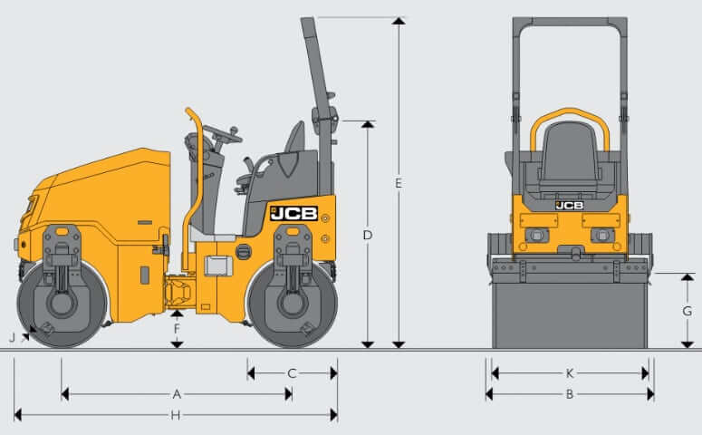 JCB CT160-80 Tandem Roller Dimensions