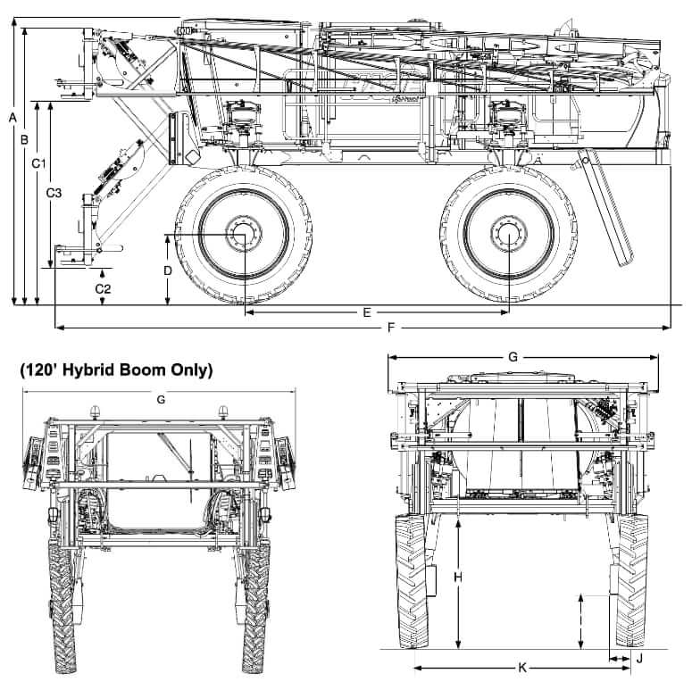 John Deere Hagie STS10 Sprayer Dimensions