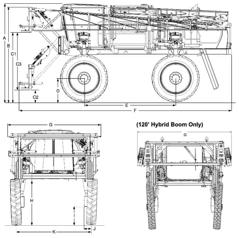 John Deere Hagie STS 12 Dimensions