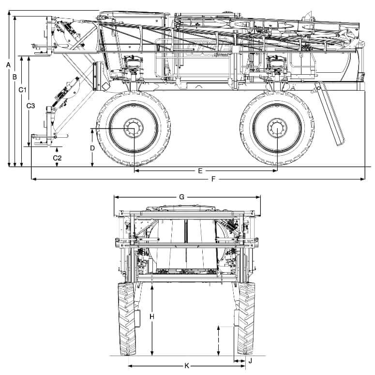 John Deere Hagie STS 16 Sprayer Dimensions