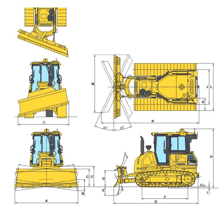 Komatsu D39PXi-24 Dozer Dimensions