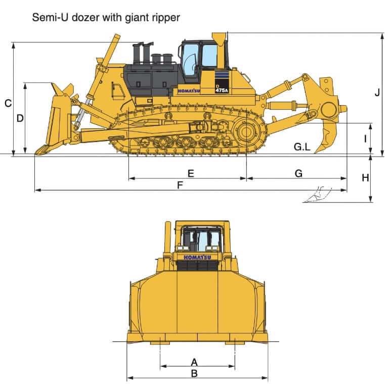 Komatsu D475A-5 Dozer Dimensions