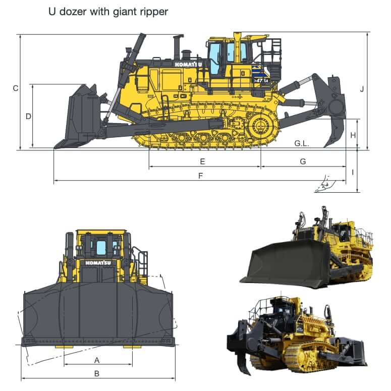 Komatsu D475A-8 Dozer Dimensions and Weight