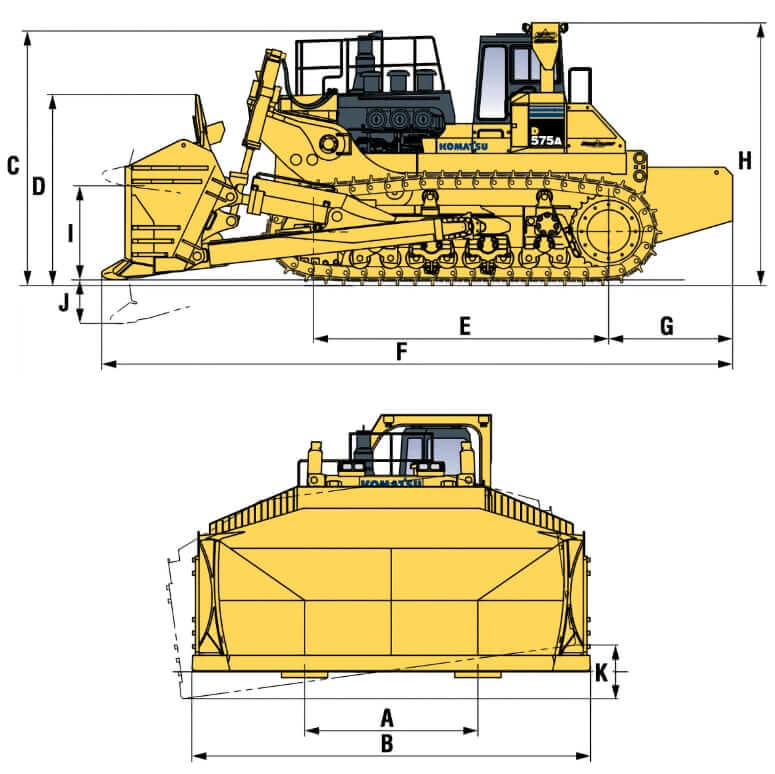 Komatsu D575A-3 SD Super Dozer Dimensions