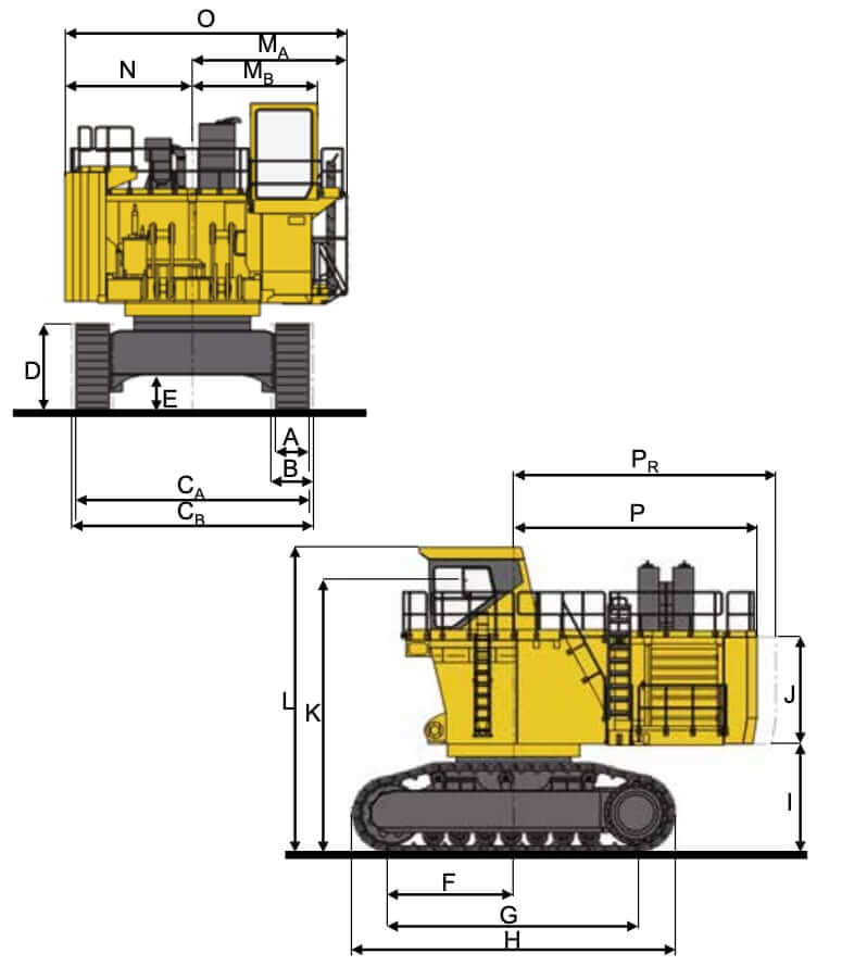 Komatsu PC3000-6 Mining Excavator Dimensions and Weights