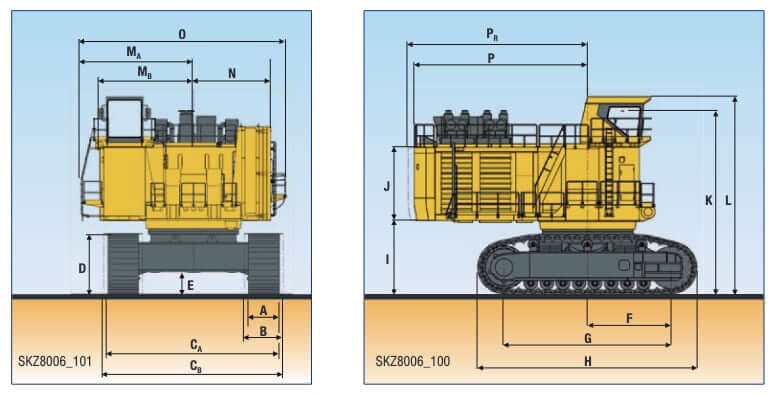 Komatsu PC8000-6 Mining Excavator Dimensions