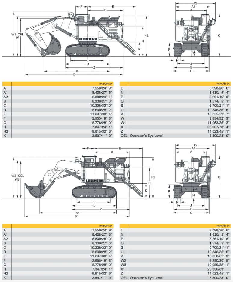 Liebherr R 9800 Mining Excavator Dimensions