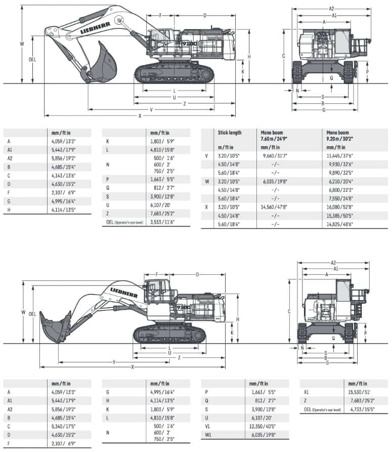 Liebherr R9100 G6 Dimensions