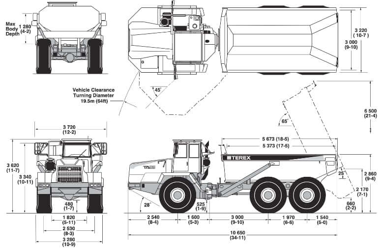 Terex TA35 Articulated Dump Truck Dimensions