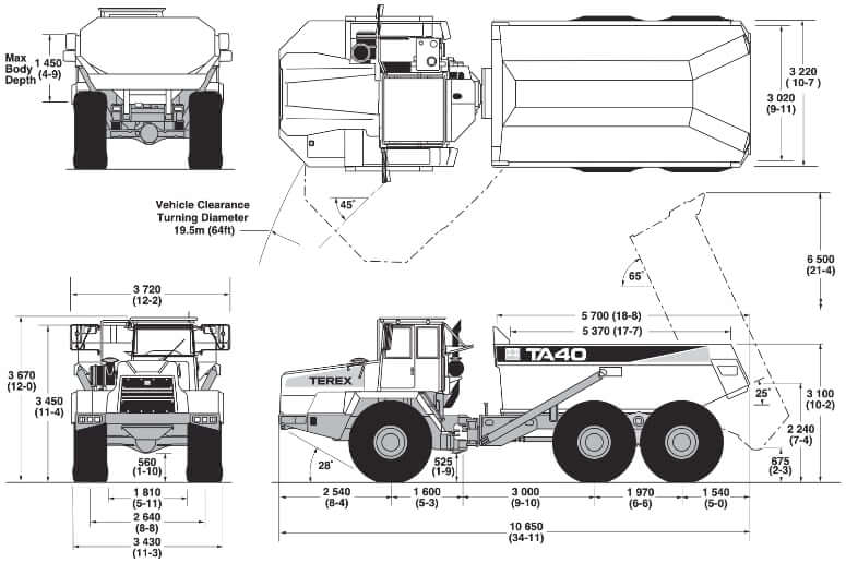 Terex TA40 Articulated Dump Truck Dimensions