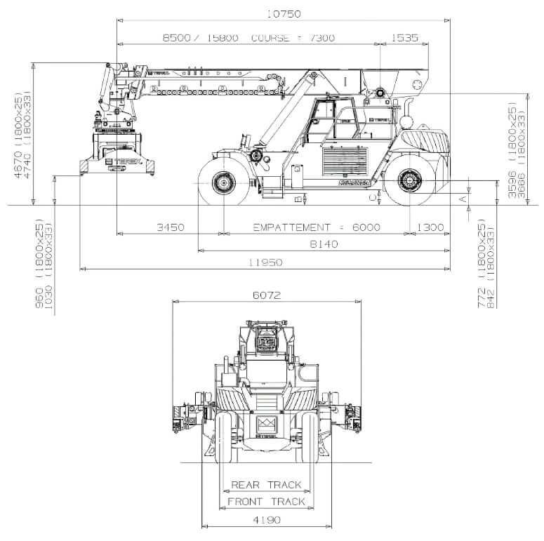 Terex TFC45 Super Stacker Dimensions