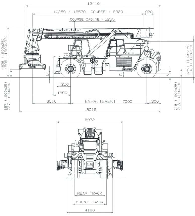 Terex TFC46 LX Reach Stacker Dimensions